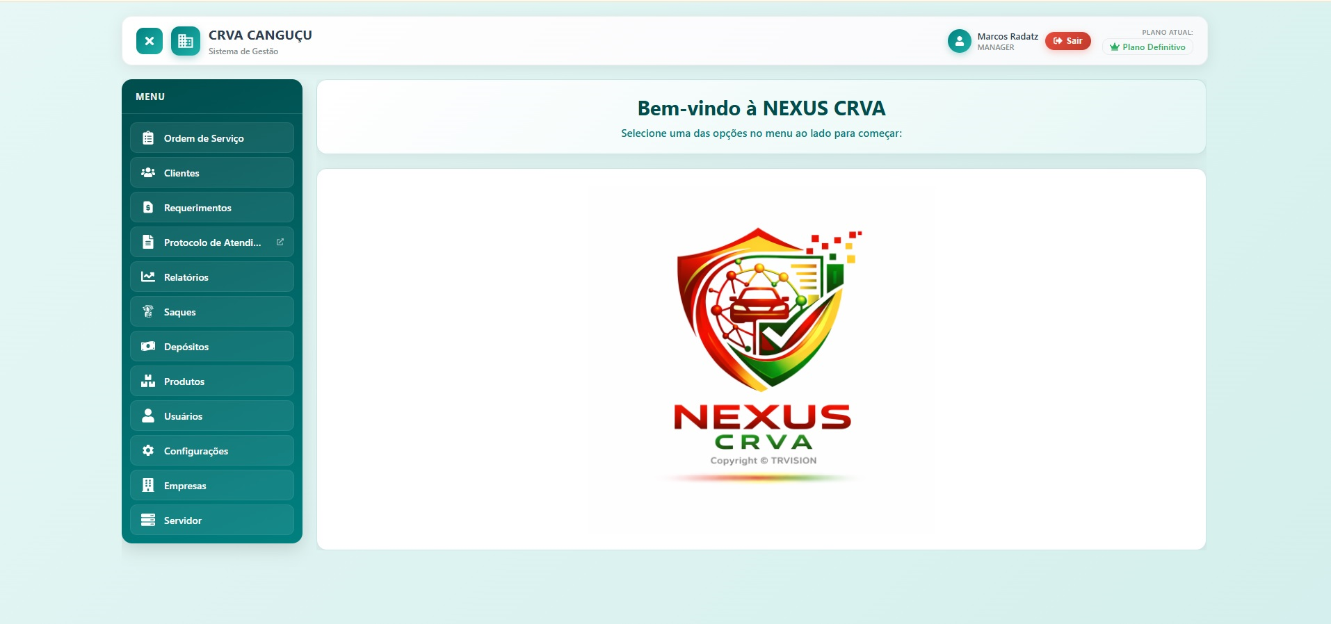 Painel principal do Nexus CRVA