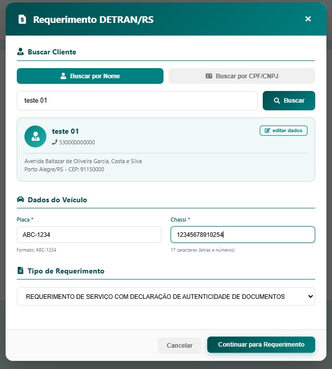 Dados do veículo